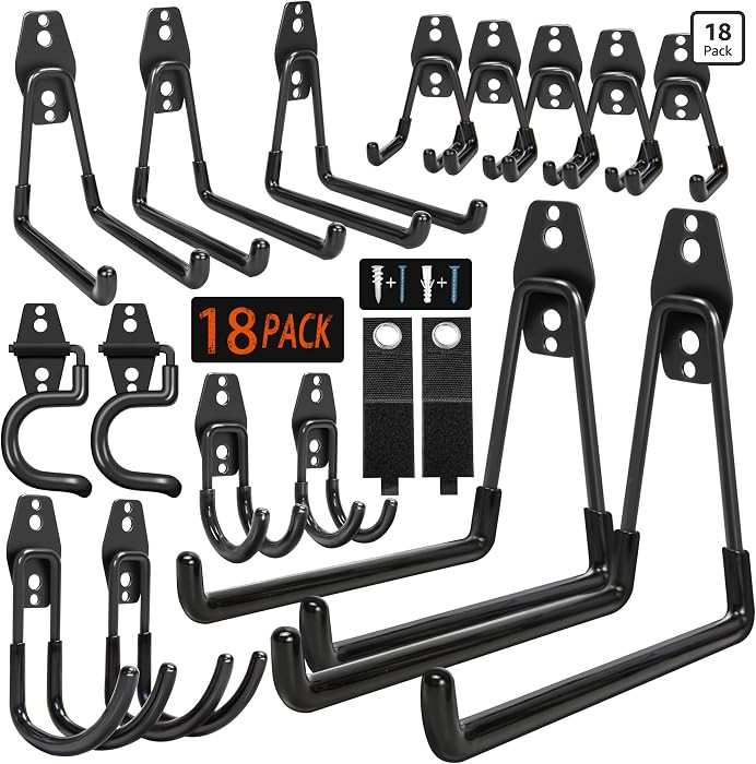 18 Pack Garage Hooks Heavy Duty - Anti-Slip Coating | Amazon (US)