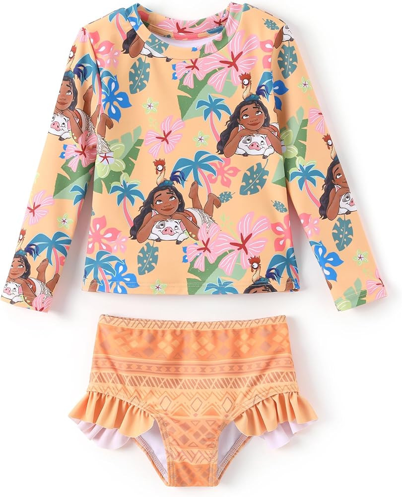 Disney Mickey and Friends Girl Two Piece Long Sleeve Swimsuit Rashguard Bathing Suit | Amazon (US)