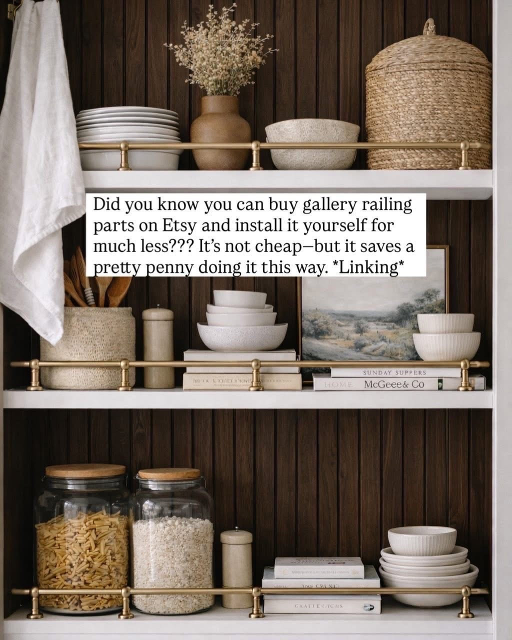 Did you know you can buy gallery railing parts on Etsy and install it yourself for much less??? It's not cheap-but it saves a pretty penny doing it this way.

#homedecorideas #homestyling #livingroomdecorideas #HomeDecor #InteriorStyling #NeutralInteriors
#ModernTraditional #TimelessDesign
#HomeInspo #LayeredHome #LivingRoomInspo #InteriorDesignIdeas #DesignInspiration #CozySpaces #InteriorDetails #homestylinginspo #homerefresh

#LTKHome #LTKSeasonal #LTKOver40