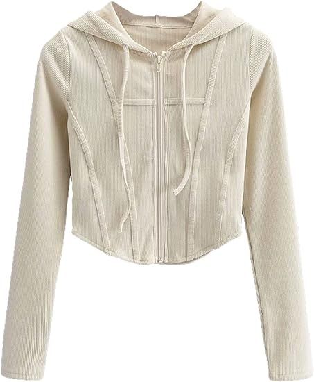 Peaceglad Womens Full Zip Running Jacket Corset Casual Long Sleeve Workout Zip Up Bustier Crop Ho... | Amazon (US)