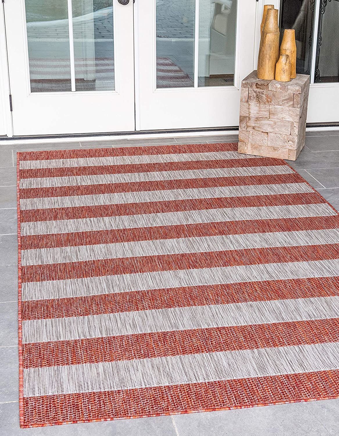 Unique Loom Outdoor Collection Striped, Transitional Indoor & Outdoor Area Rug, 5 x 8 ft, Rust Re... | Amazon (US)