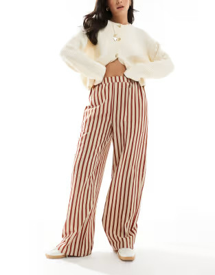 ASOS DESIGN straight leg seersucker trousers in rust stripe | ASOS (Global)