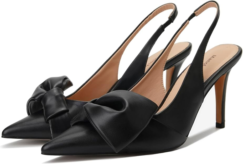 Women's Slingback Heels with Bow Pointed Toe Pumps with Elasticated Strap 3.3" High Heels for Eve... | Amazon (US)