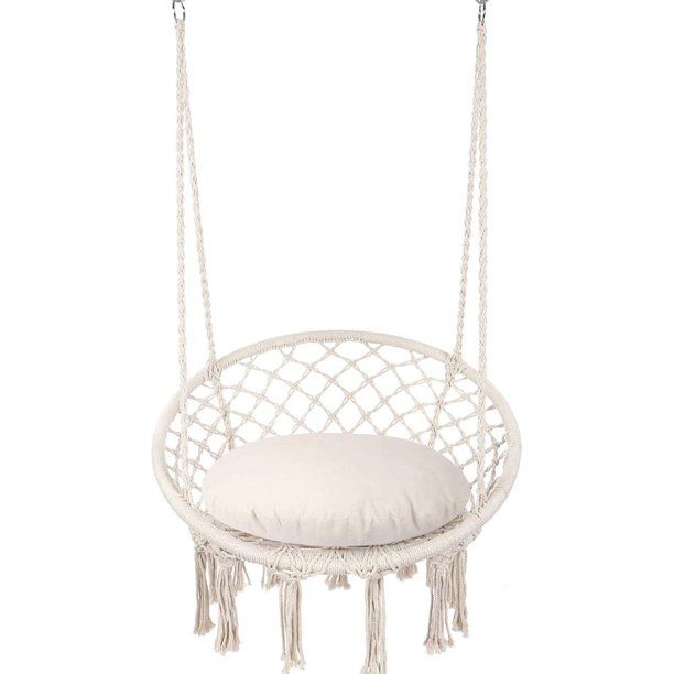 Handwoven Cotton Macrame Hammock Hanging Chair Swing chair for Indoor & Outdoor Use w/ Backrest -... | Walmart (US)