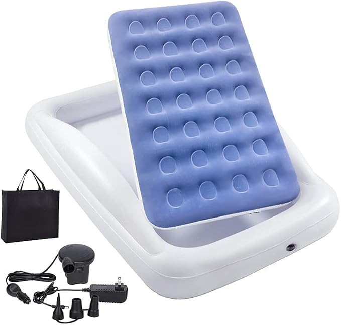 Inflatable Kids Travel Bed Toddler Air Mattress Set,Portable Blow Up Mattress Sleeping Bed Cot wi... | Amazon (US)