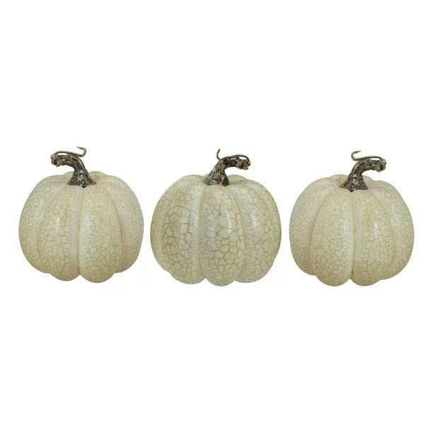 Set of 3 White Crackle Finish Fall Harvest Pumpkins 4" - Walmart.com | Walmart (US)