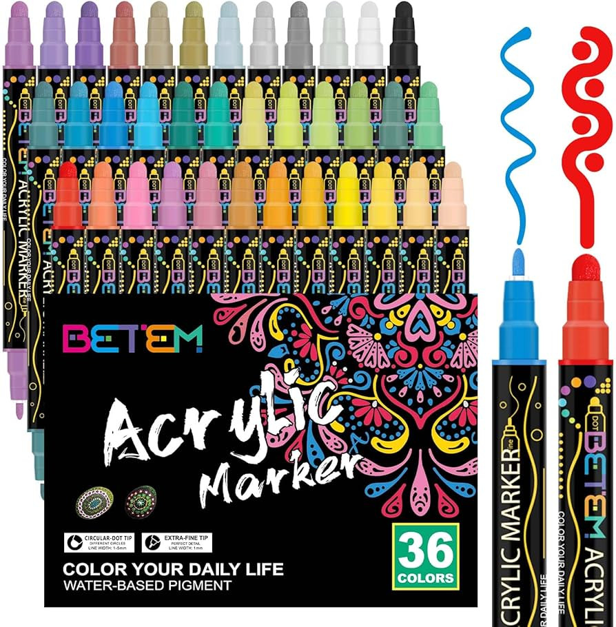 Betem 36 Colors Dual Tip Acrylic Paint Pens Markers, Premium Acrylic Paint Pens for Wood, Canvas,... | Amazon (US)