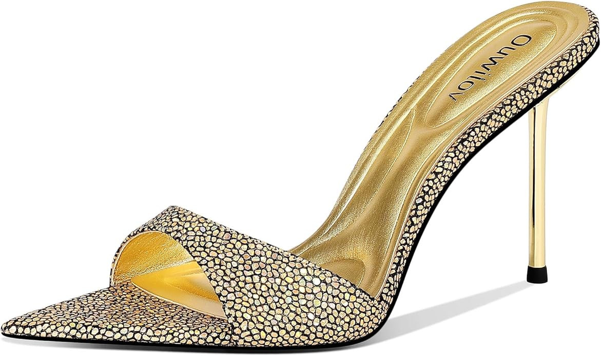 High Heel Mules for Women Pointed Toe Slip On Design with 3.7 Inch Metal Stiletto Heel and Soft P... | Amazon (US)