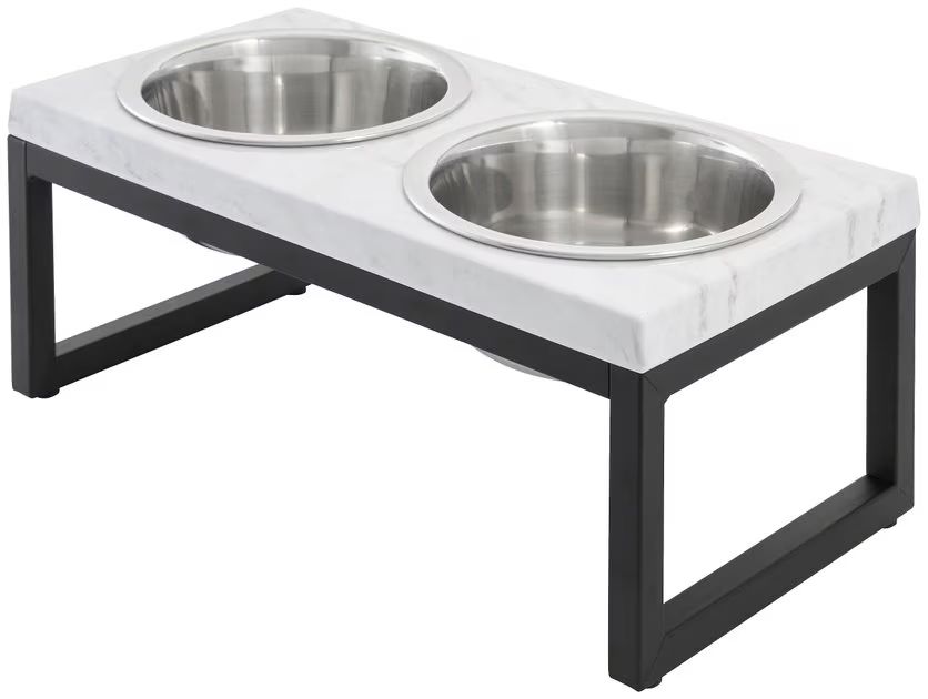 FRISCO Marble Print Stainless Steel Double Elevated Dog Bowl, 3 Cups, Black Stand - Chewy.com | Chewy.com