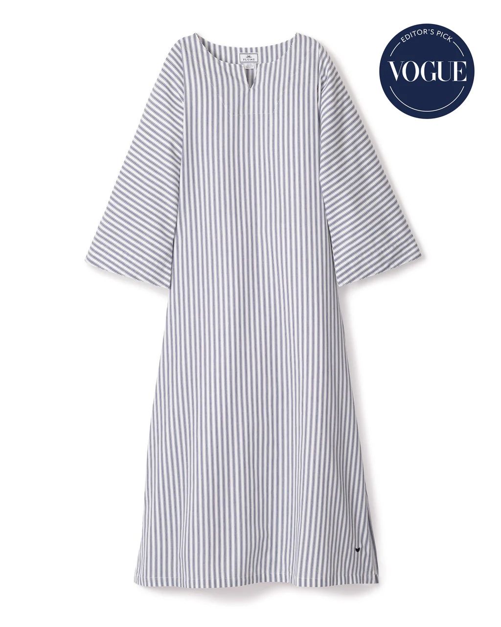 Women's Twill Caftan in Navy French Ticking | Petite Plume