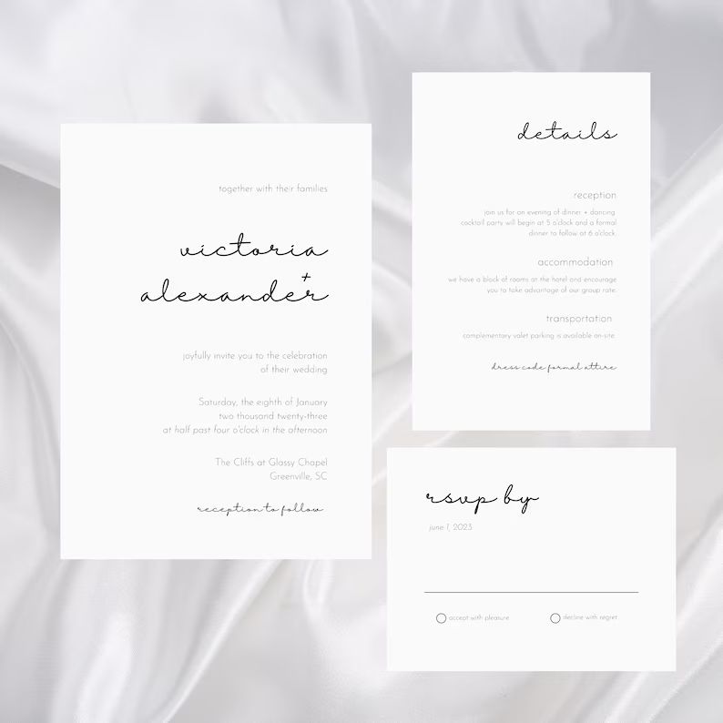 WAVERLY Minimalist Wedding Invitation Template Suite, Editable Modern Wedding Invite Suite, Canva... | Etsy (US)