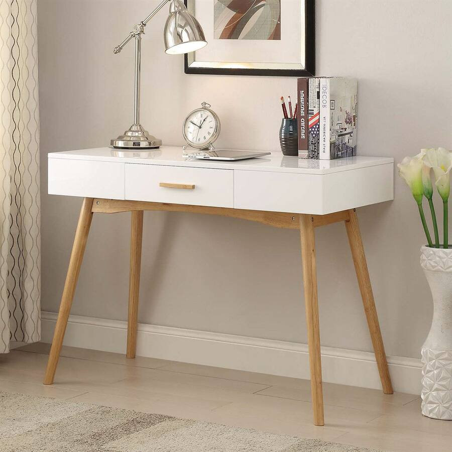 Hivvago - Modern Laptop Writing Desk with Natural Mid-Century Style Legs - White | Best Buy U.S.