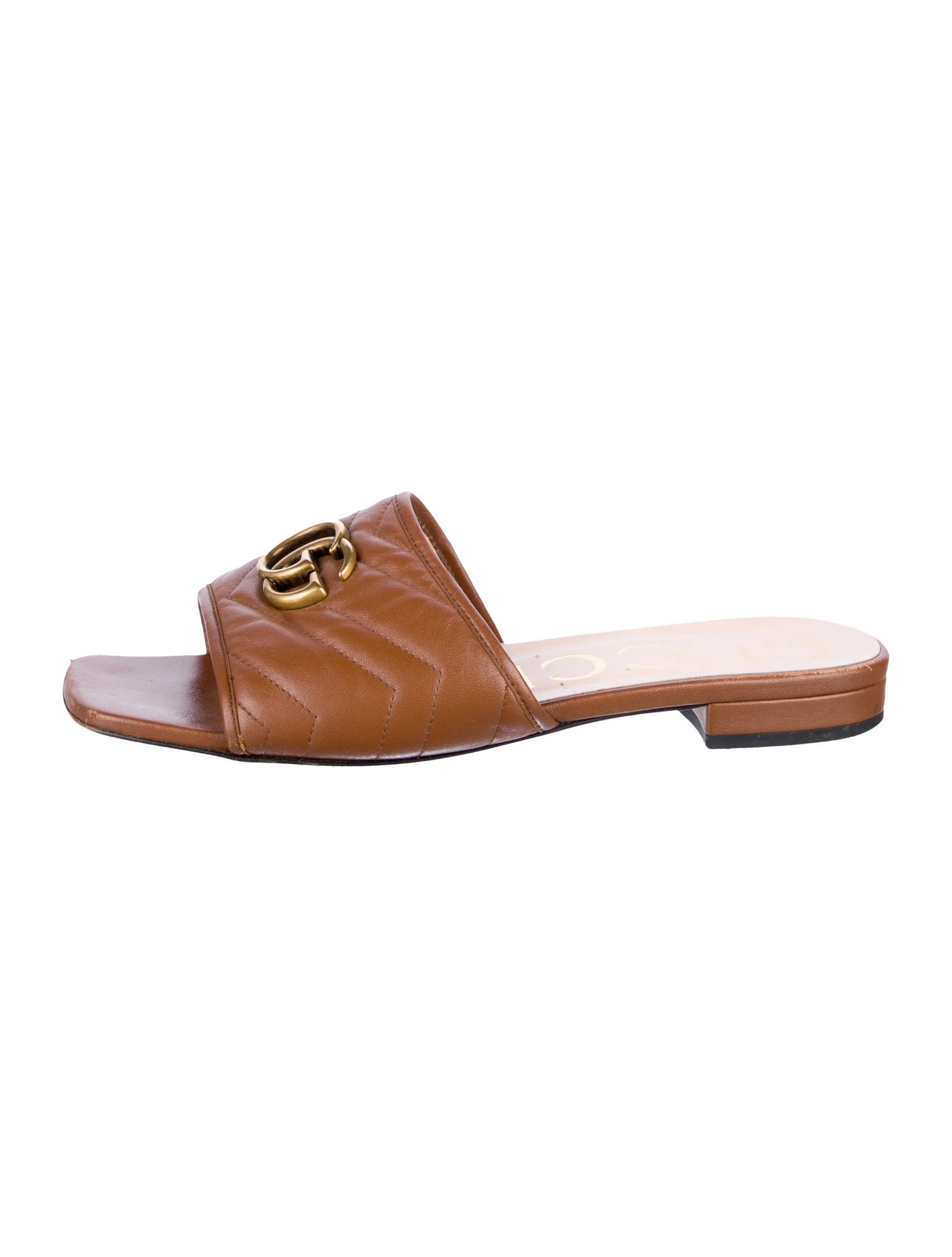 Running GG Logo Leather Slides | The RealReal