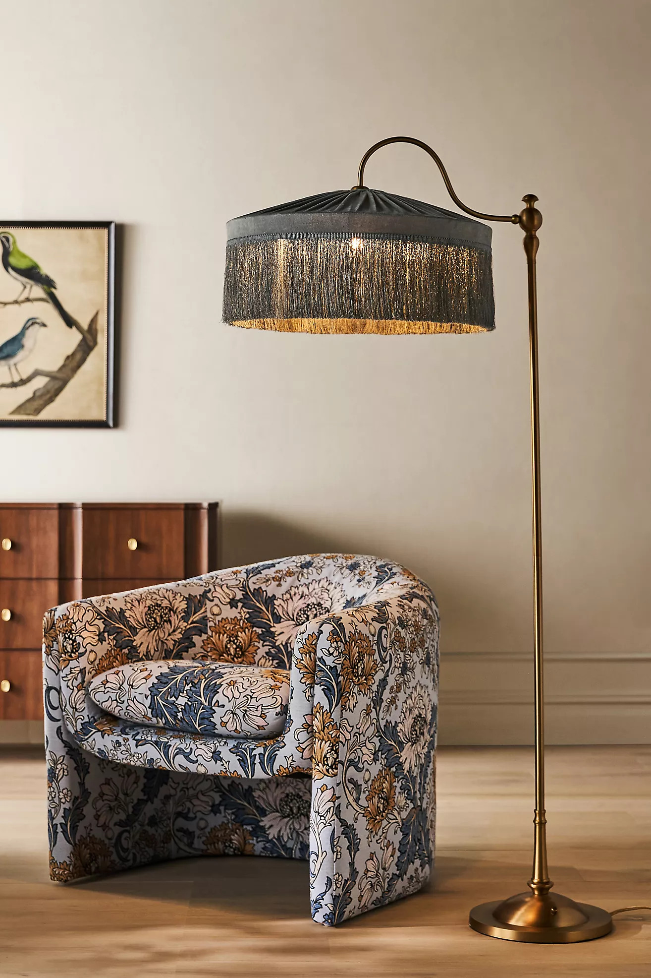 Sinclair Tassel-Fringed Velvet Floor Lamp | Anthropologie (US)