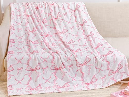 Buryeah Pink Bow Throw Blanket Preppy Blanket Coquette 50" x 60" Flannel Soft Cute Bow Decor Lightweight Aesthetic Room Christmas Thanksgiving Decor Gifts for Women Friends for Sofa Couch Travel Bed | Amazon (US)