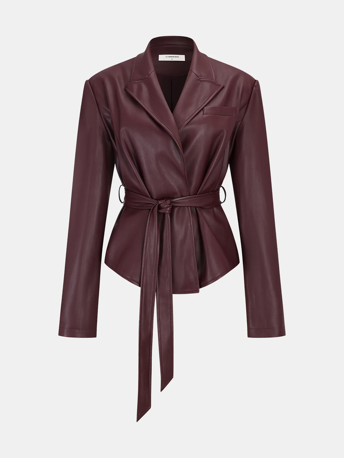 Lapel Faux Leather Belted Jacket | Commense