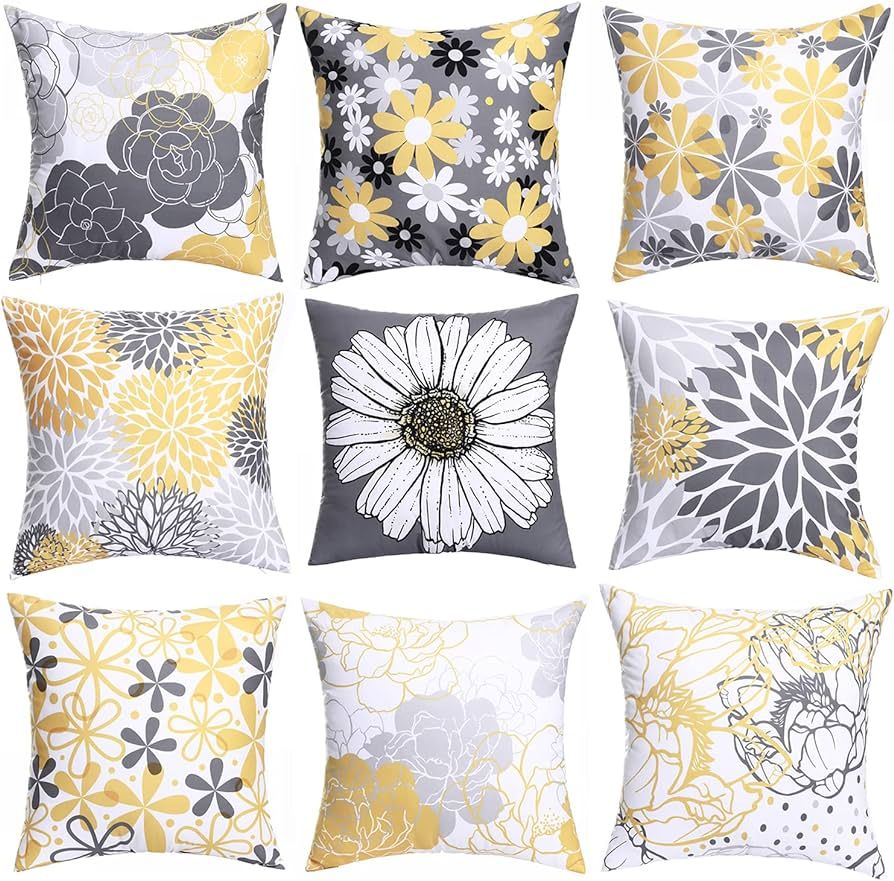 Throw Pillow Covers 18x18In Set of 9,Two Sided Print Sunflower Dahlia Decorative Pillows Case Cus... | Amazon (US)