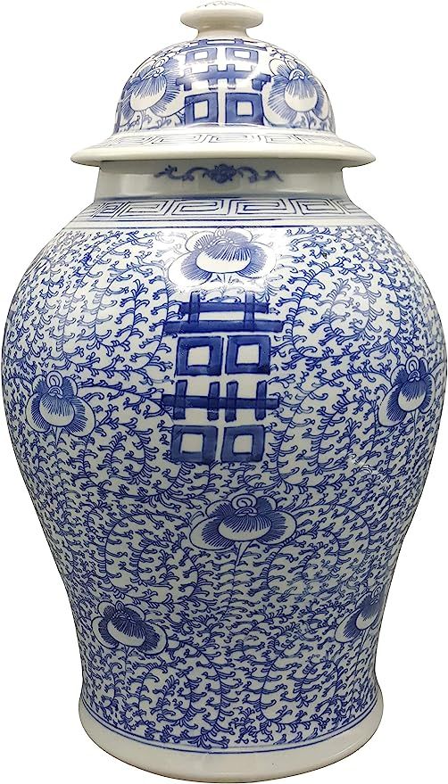 OrientalFurniture Warehouse Large Blue and White Temple Jar with Double Happiness Design | Amazon (US)