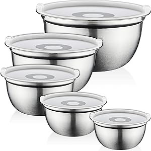 FineDine Stainless Steel Mixing Bowls Set with Lids, Home Kitchen Cooking Essentials Household Mu... | Amazon (US)