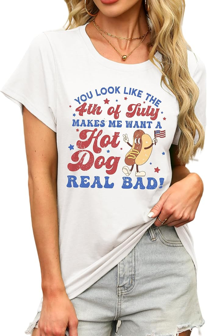 MAPICK Women 4th of July Graphic T-Shirts You Look Like 4th of July Shirt Short Sleeve Patriotic ... | Amazon (US)
