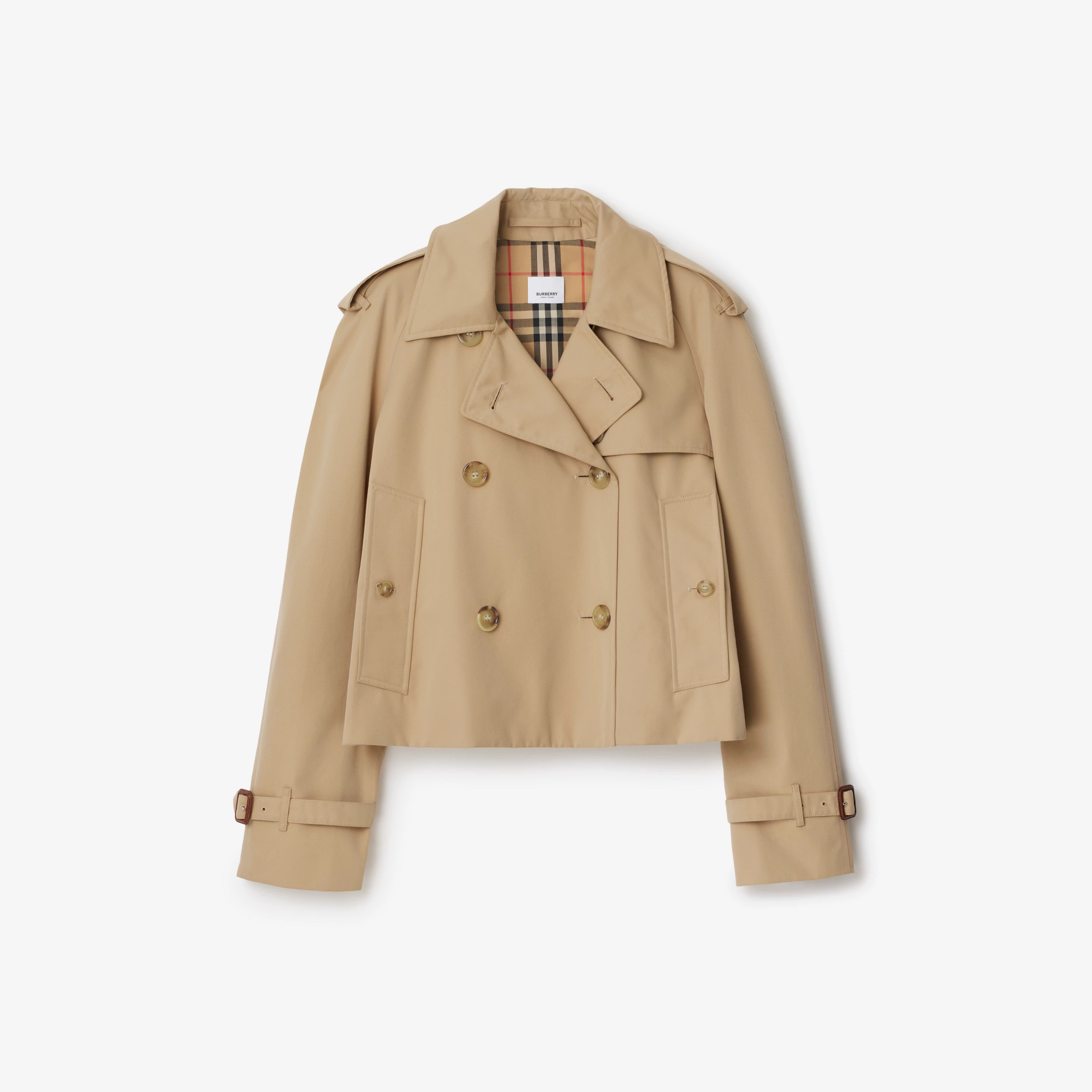 Cropped Gabardine Trench Jacket in Honey - Women, Cotton | Burberry® Official | Burberry (UK)