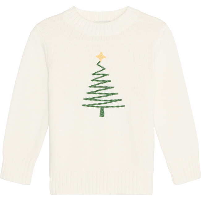Ellsworth + Ivey | Kids Christmas Tree Sweater, (White, Size 6Y) | Maisonette | Maisonette