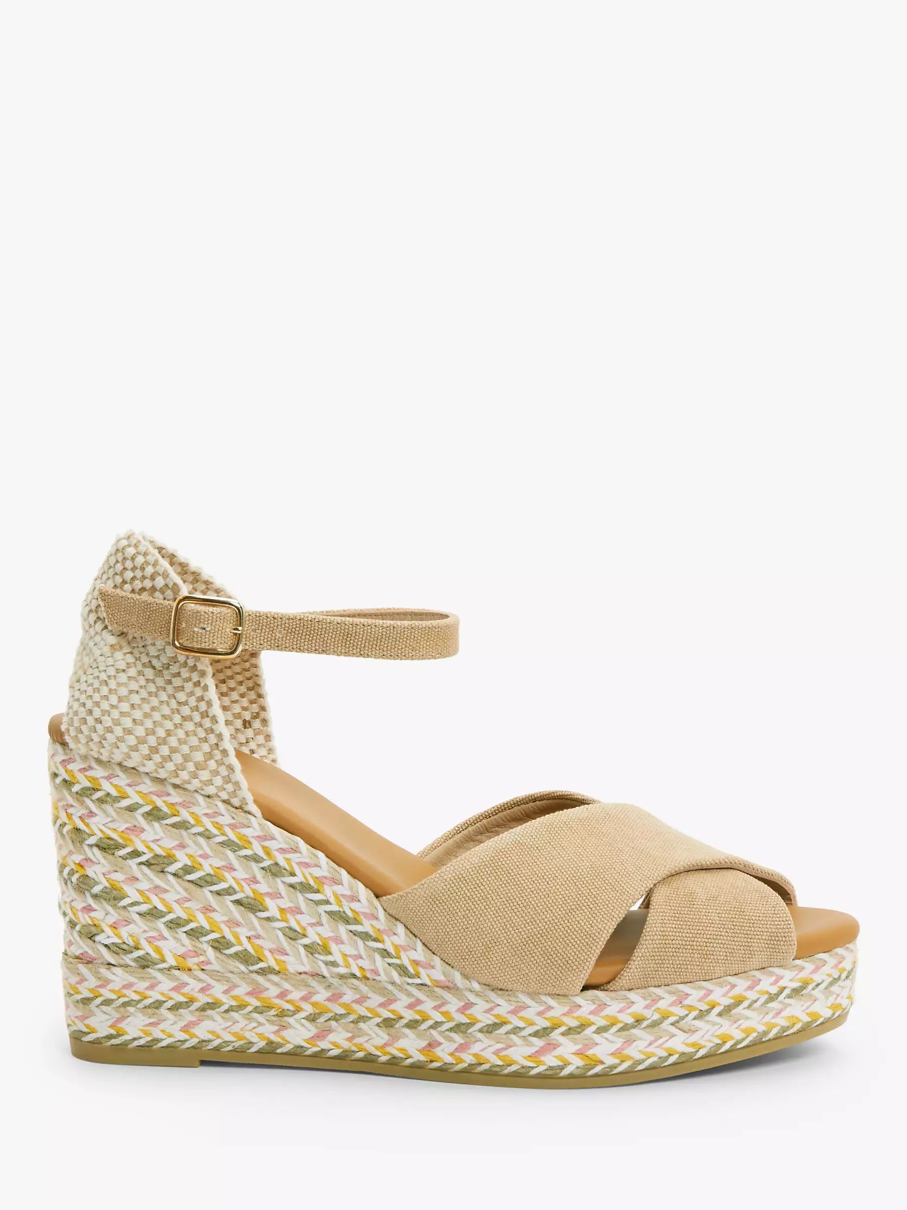 AND/OR Kendall Canvas Multi Colour Jute Wedge Espadrille Sandals, Beige | John Lewis (UK)