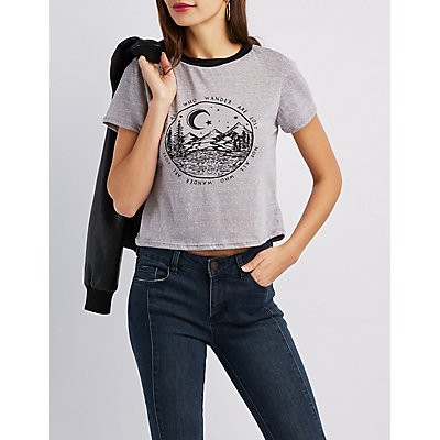 Mountain Graphic Ringer Skimmer Tee | Charlotte Russe