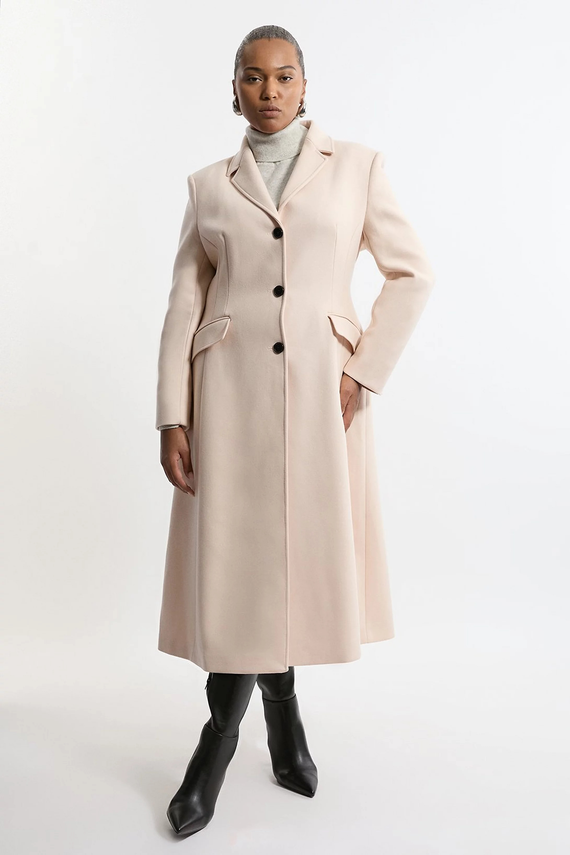 Plus Size Premium Italian Manteco Wool Full Skirted Tailored Midaxi Coat | Karen Millen US