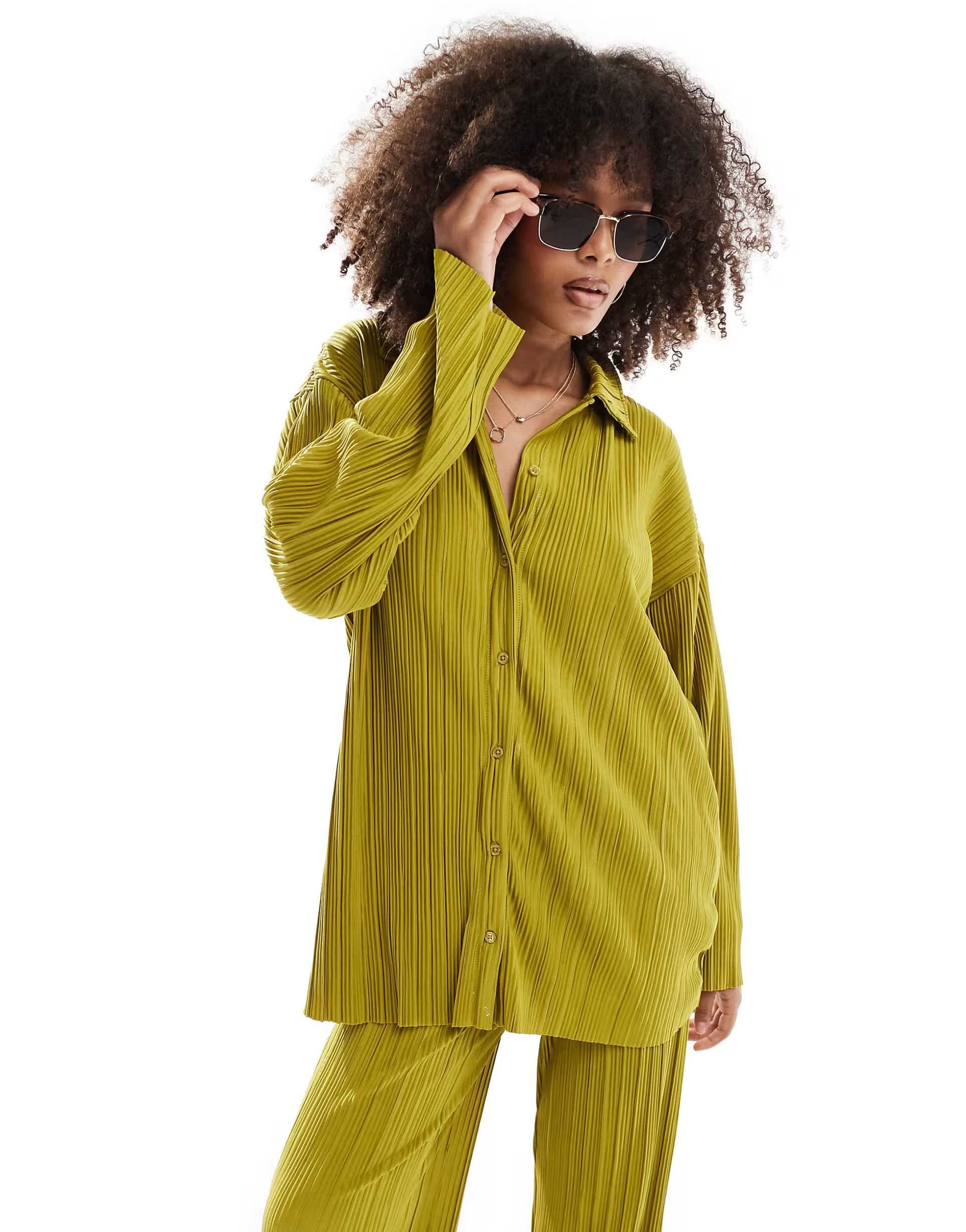 ONLY exclusive plisse shirt co-ord in green | ASOS (Global)