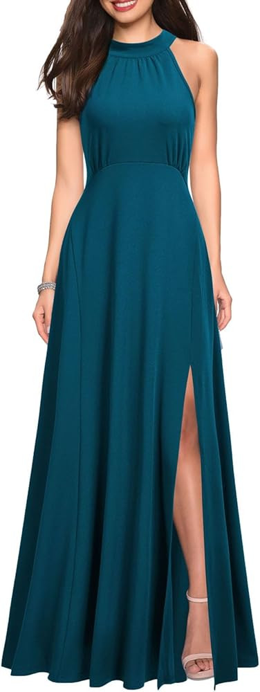 WOOSEA Women's High Neck Sleeveless A-Line Split Evening Cocktail Long Dress | Amazon (US)