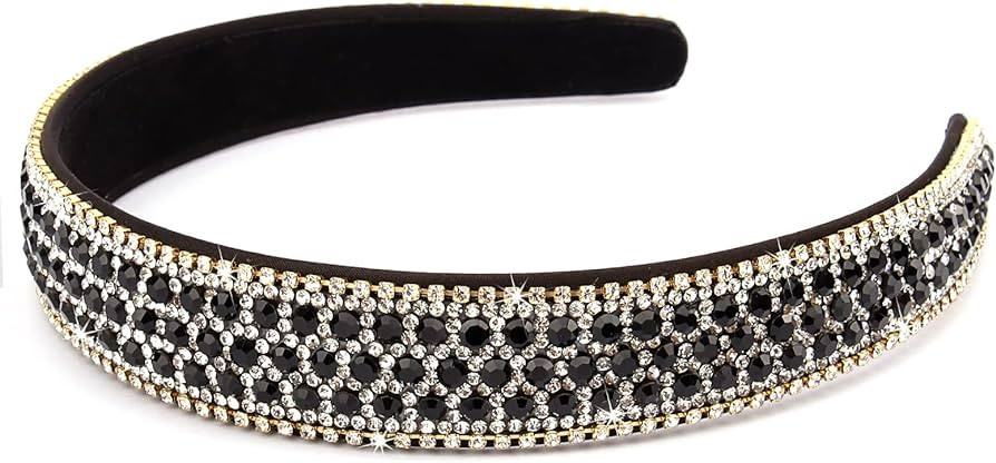 Wecoe Black Headband Rhinestone Headband Women Fashion Crystal Bling Diamond Headband Glitter Spa... | Amazon (US)