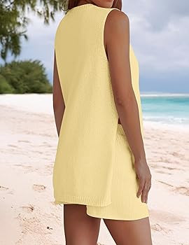 NENONA Women's Summer Sleeveless Sweater Lounge Sets Casual Loose Fit Tunic Tops and Shorts 2 Pie... | Amazon (US)