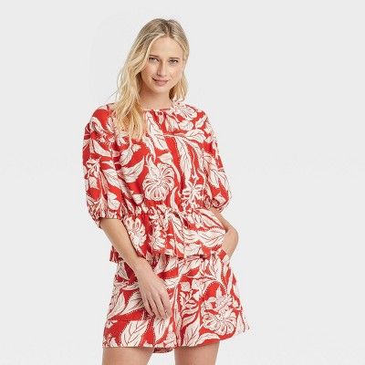 Women's Balloon Elbow Sleeve Popover Blouse - Who What Wear™ | Target