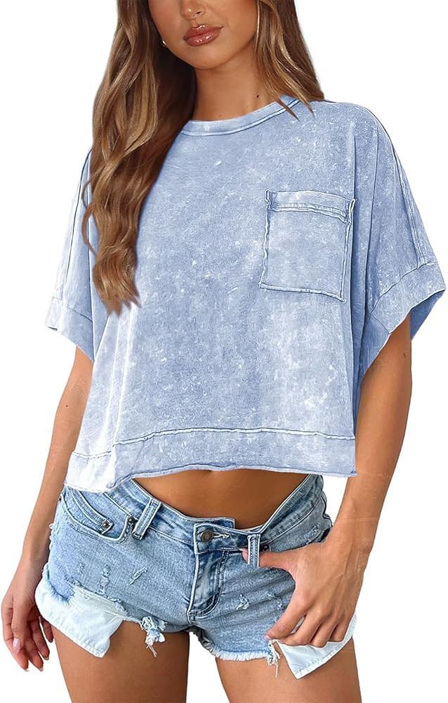 Womens Acid Wash Comfort Colors Tshirt Oversized T Shirts for Women Boxy Tee Baggy Shirts Cropped... | Amazon (US)