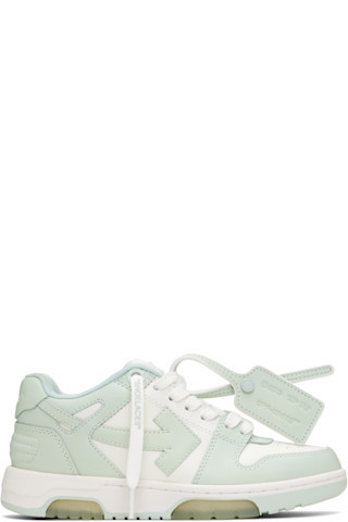 Off-White - White & Green Out Of Office Calf Leather Sneakers | SSENSE