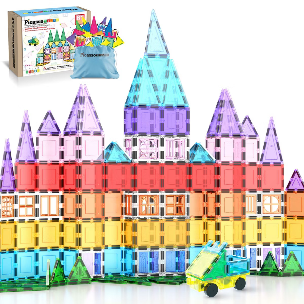 PICASSO-TILES 61PCS Magnetic Tiles for Kids with Tote Bag – STEM Construction Building Blocks S... | Target