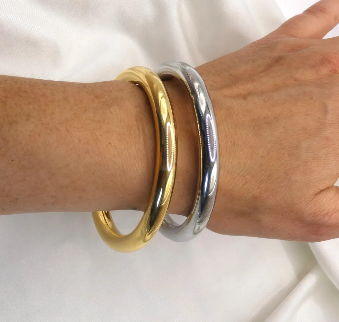 Women's Wide Thick Stainless Steel Bangle Bracelet | Chunky Gold and Silver Cuff | Statement Bang... | Etsy (Global)