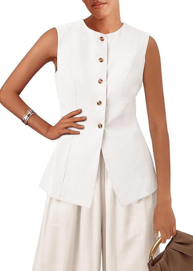 KIRUNDO Blazer Vest for Women Trendy 2025 Dressy Business Casual Summer Button Down Sleeveless Wo... | Amazon (US)