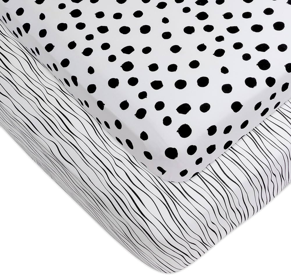 Crib Sheet Set | Toddler Sheet Set 2 Pack 100% Jersey Cotton Black and White Abstract Stripes and... | Amazon (US)
