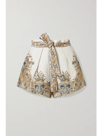 Zimmermann - Freja Belted Paisley-print Linen Shorts - Ivory | NET-A-PORTER (US)