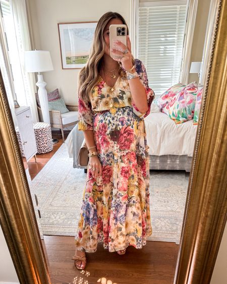 Spring outfit inspo // this floral dress isn’t maternity but it’s bump friendly! I’m in a small // pregnancy outfit inspo 

#LTKSeasonal #LTKfindsunder100