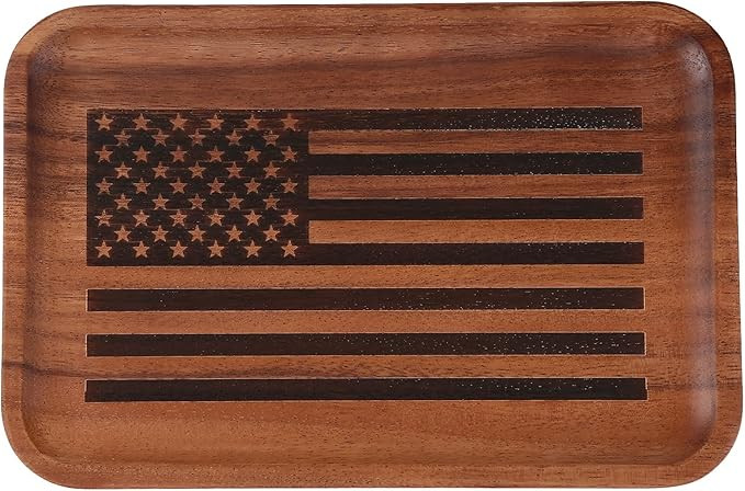 American Flag Valet Tray for Men Catch All Acacia Woden Tray, Mens Key Tray, Decorative Tray, Nig... | Amazon (US)