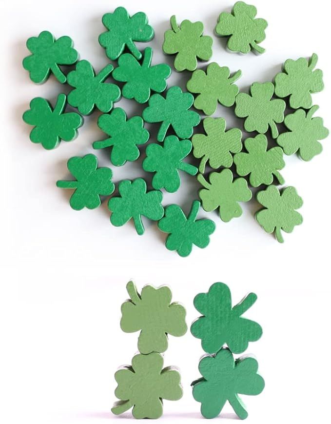50 Pieces St. Patrick's Day Beads Spring Beads Shamrocks Wood Beads Irish Luck Clover Wooden Bead... | Amazon (US)