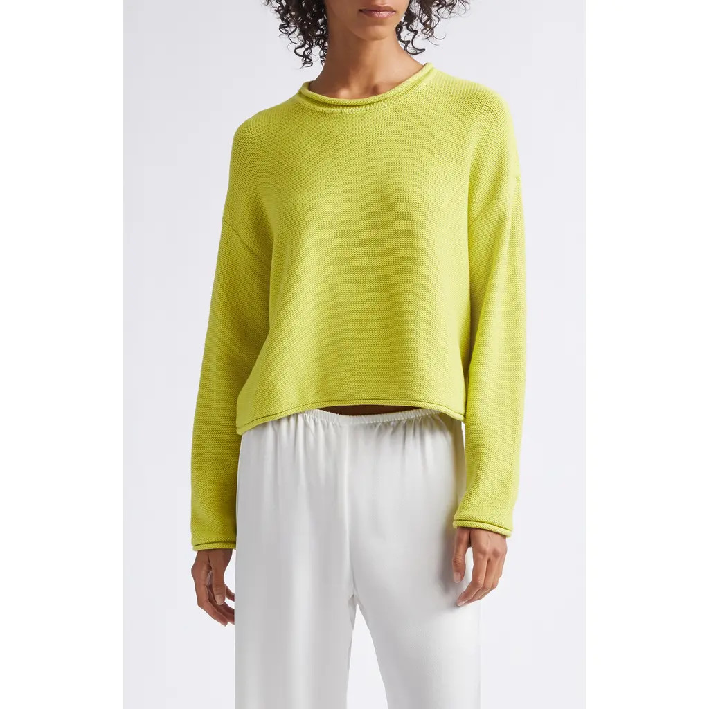 LESET Mae Crewneck Cotton Blend Sweater in Chartreuse at Nordstrom, Size Large | Nordstrom