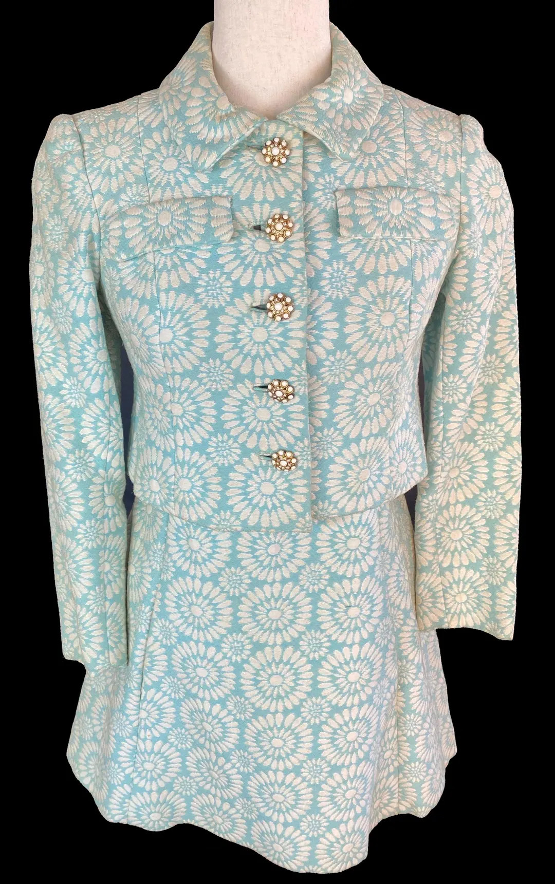 1960s Turquoise Damask Mod Suit Dress Set – Mini Dress & Jacket | Etsy (Global)