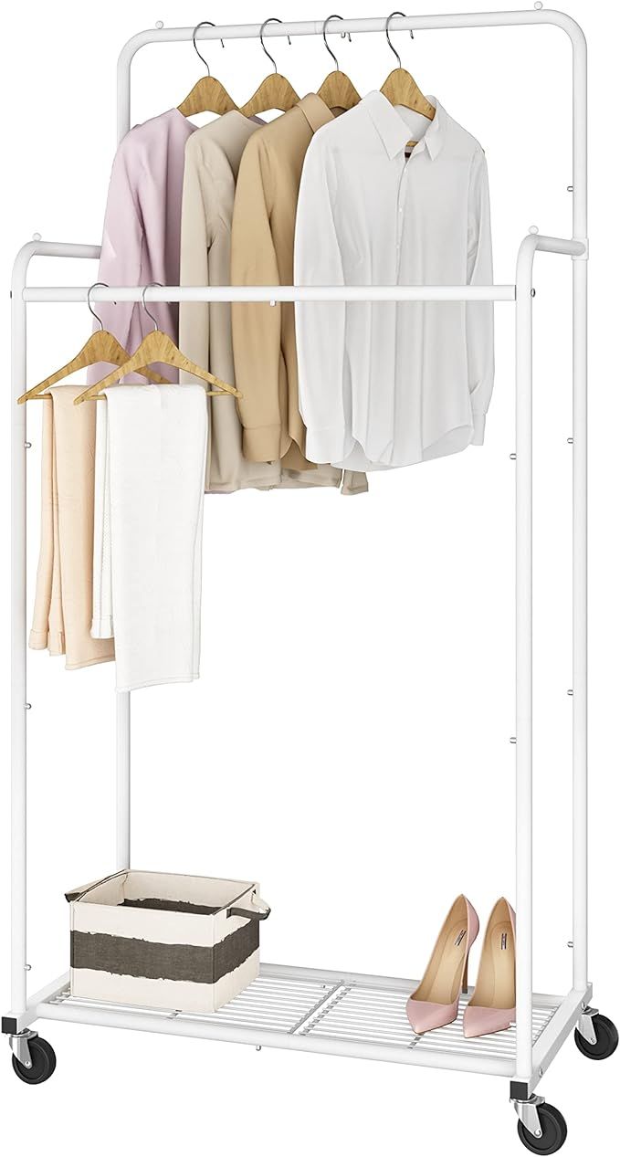 Simple Trending Double Rod Clothes Garment Rack, Heavy Duty Clothing Rolling Rack on Wheels for H... | Amazon (US)