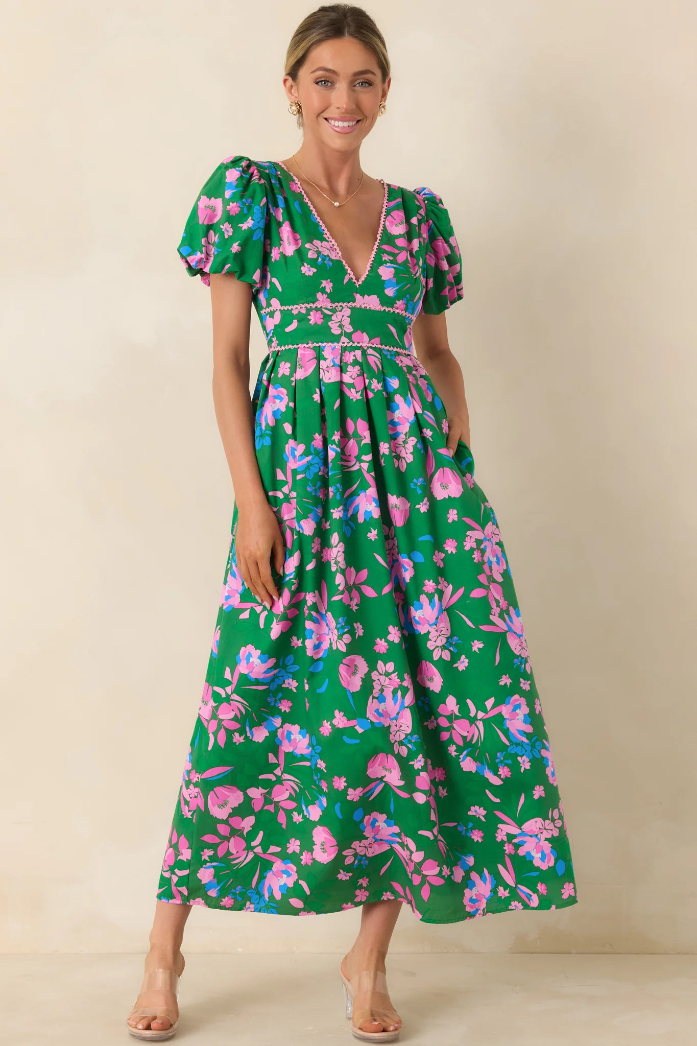What a Dream Green Multi Floral Cotton Open Back Maxi Dress | Red Dress