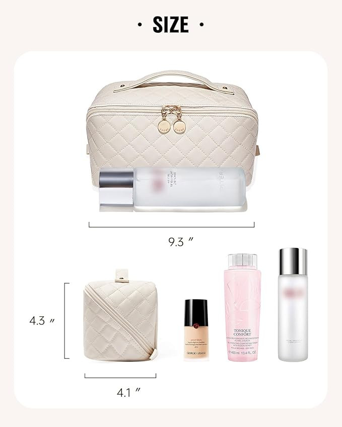 EACHY Travel Makeup Bag,Large Capacity Cosmetic Bags for Women,Waterproof Portable Pouch Open Fla... | Amazon (US)