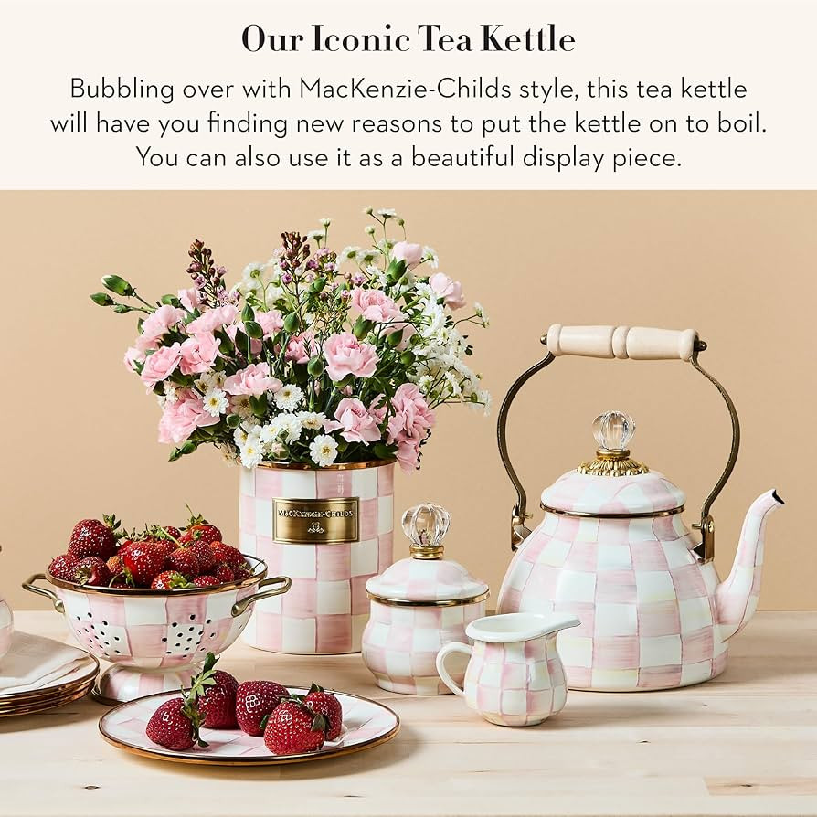 MACKENZIE-CHILDS Enamel Tea Kettle, Stylish Tea Kettle for Stovetop, Pink-and-White Rosy Check, 2... | Amazon (US)